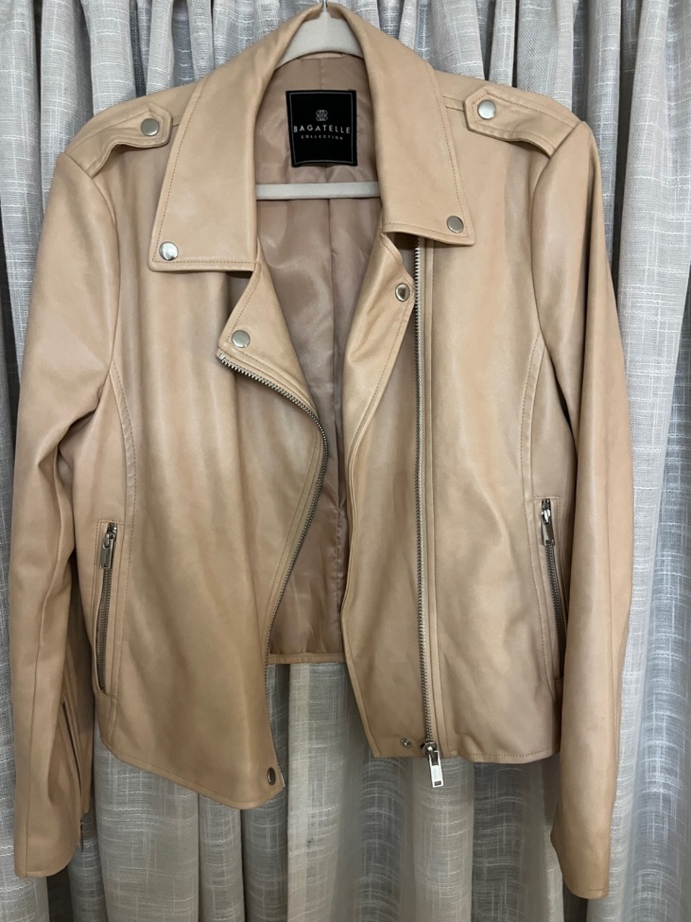 Bagatelle Light pink  Leather Moto Jacket with Silver Hardware